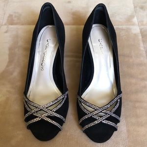 Rhinestone Open Toe Pump (EUC)
